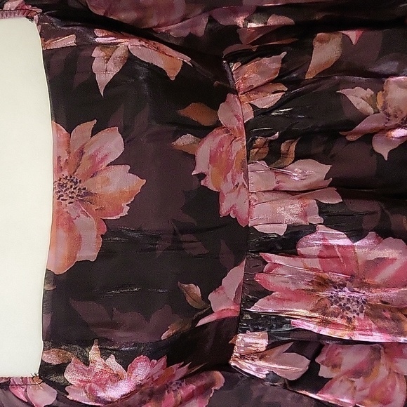 Thirty Thirty Pink Floral Babydoll Sheer Balloon Sleeve Iridescent Blouse Size M - Picture 6 of 12